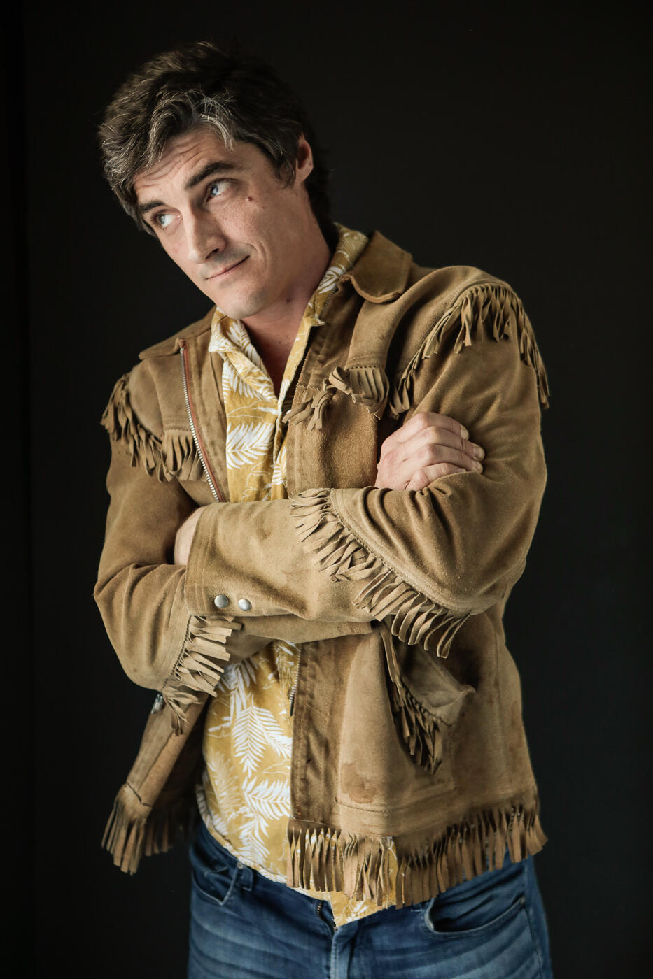 Justin Kaiser portrait by Sorcha Augustine A man in a vintage jacket